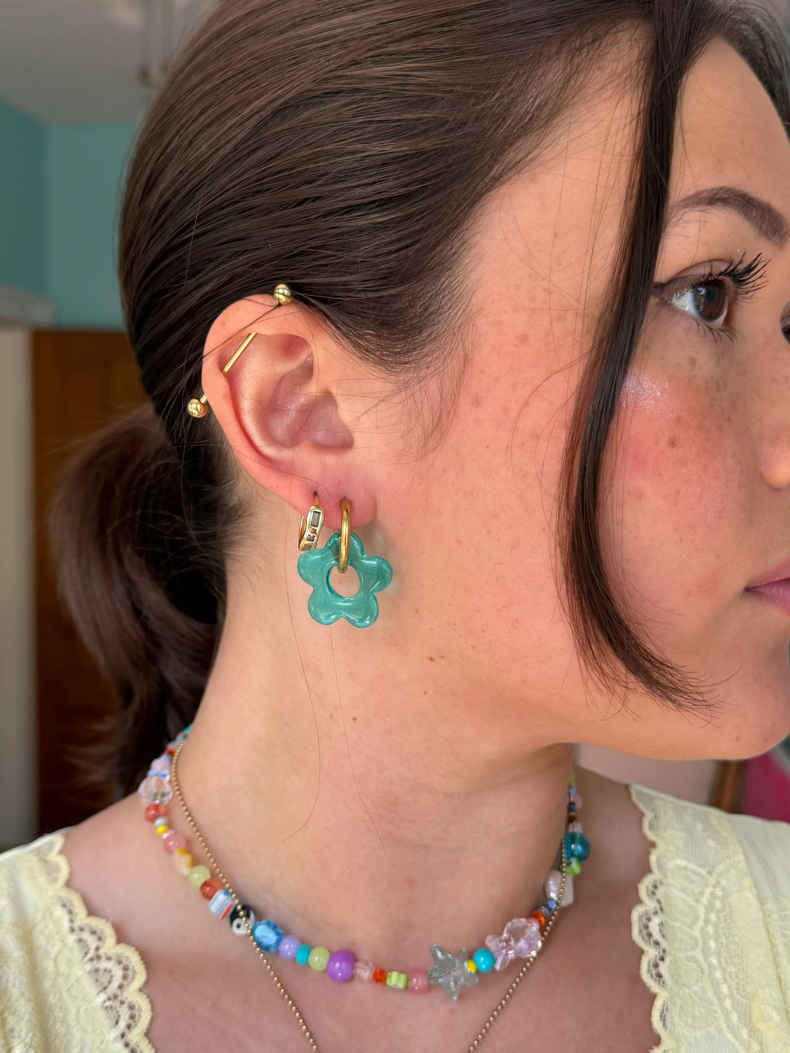 Aquamarine Flower Hoops | Yuuka Universe - Image 5